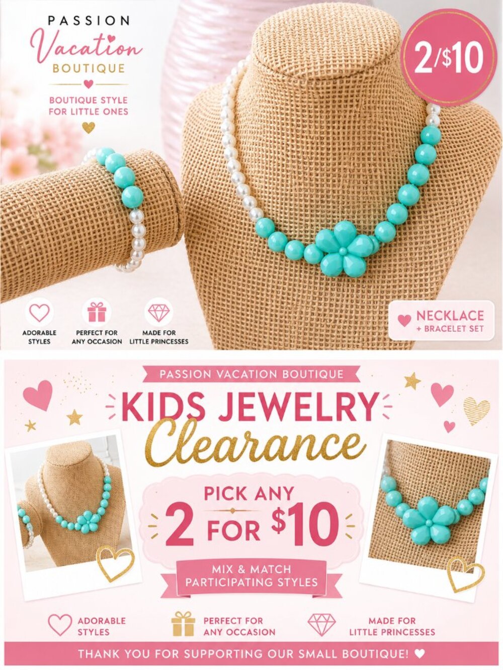 2/$10 Kids Jewelry | Turquoise & White Flower Necklace + Bracelet Set